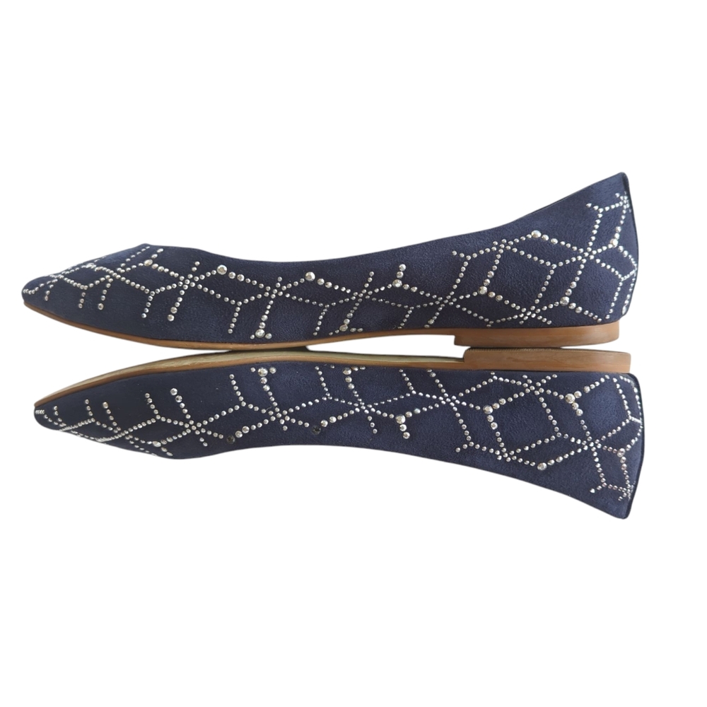 Ateliermix Studded Sequin Pointed Toe Flats 8 Blue Silver Tone Accent - Picture 12 of 16
